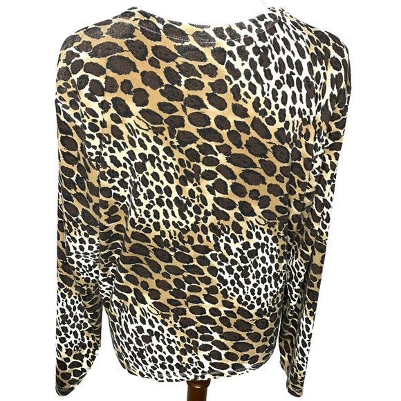 Mountain Lake Animal Print Cardigan Sweater Size XL Tan Brown Button Front - Picture 4 of 6